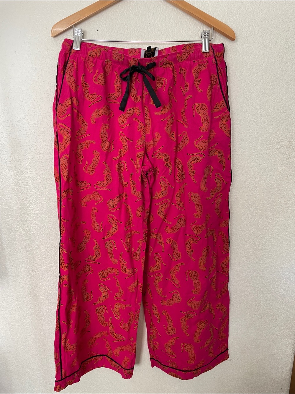 Heidi Houston Women's Hot Pink Leopard-Pj Pants pockets quirky fun L 35x38